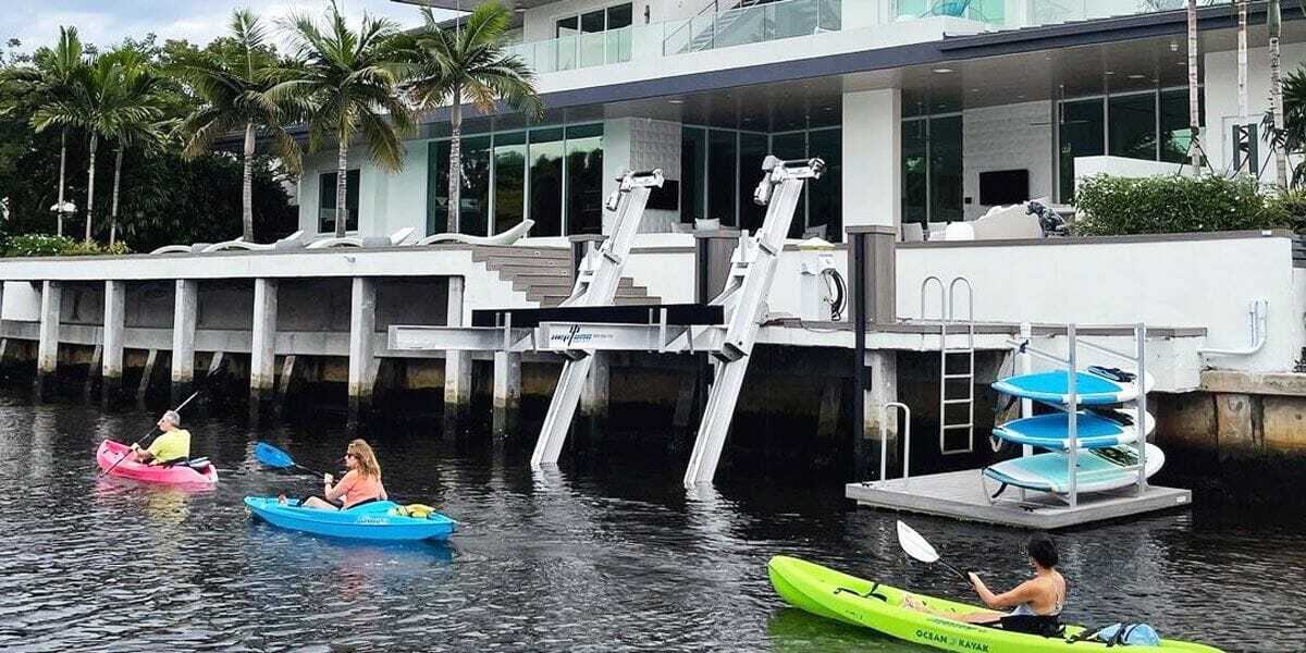 kayakers and a kayak dock