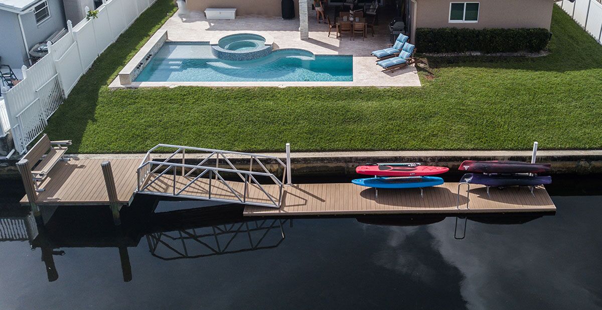 A floating dock with ample room for decorations and outdoor holiday gifts.