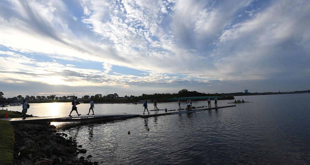 A floating dock recently installed as the newest rowing program enhancement.