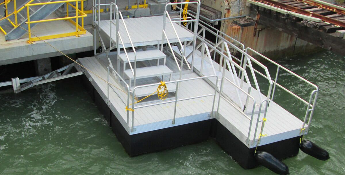 aerial view of a customized floating dock for commercial purposes
