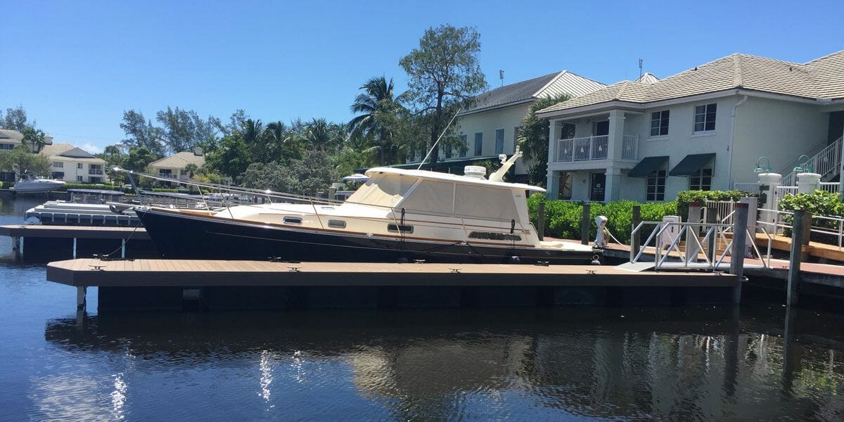 recreational boat at commercial dock