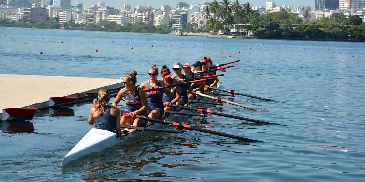 team usa rowing team at their floating dock