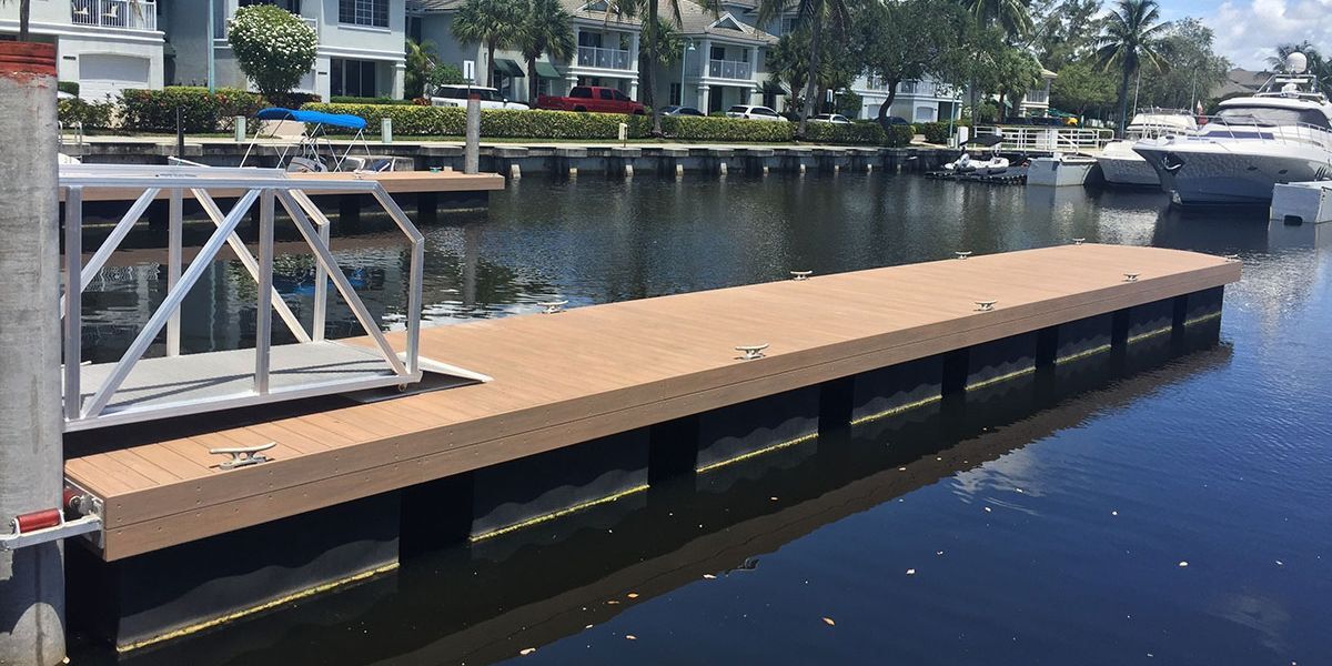 AccuDock's floating dock hardware consists of cleats, aluminum parts, and salt-water friendly metal materials.