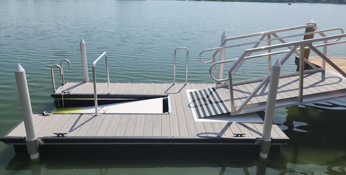 A floating dock design specifically for jet skis, making it easier to enter and exit the water.